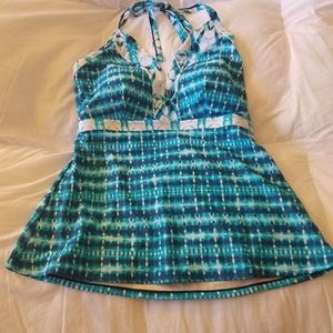 Coastal Blue Halter Neck Empire Waist Tankini XL